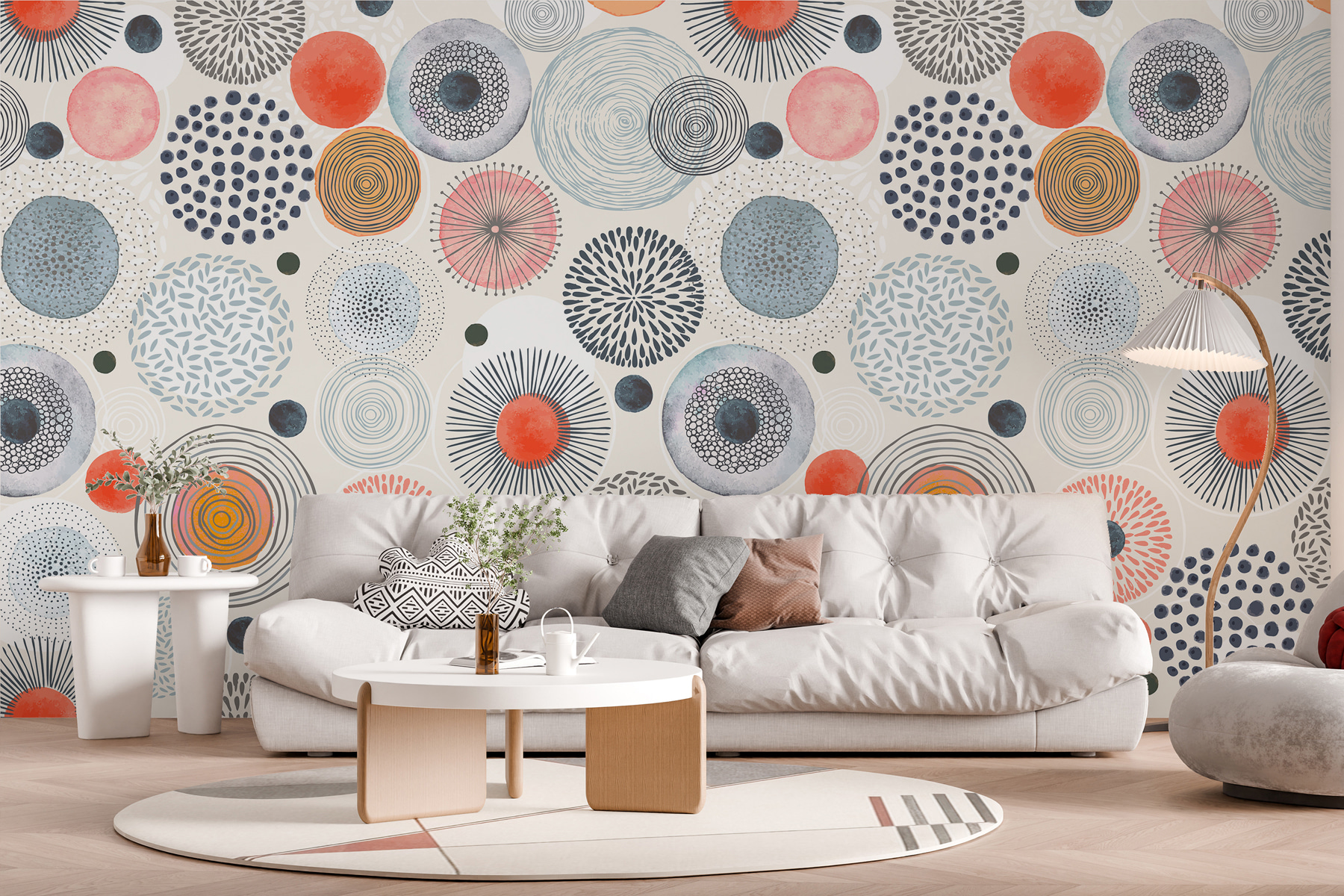 A pattern of colorful circles and dots