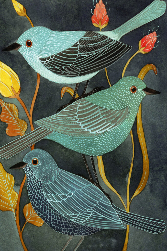 A group of birds on a plant