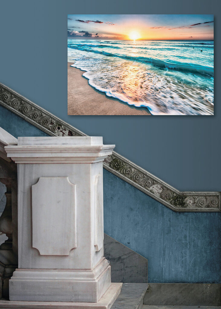 A beach with waves and a sunset A beach with waves and a sunset