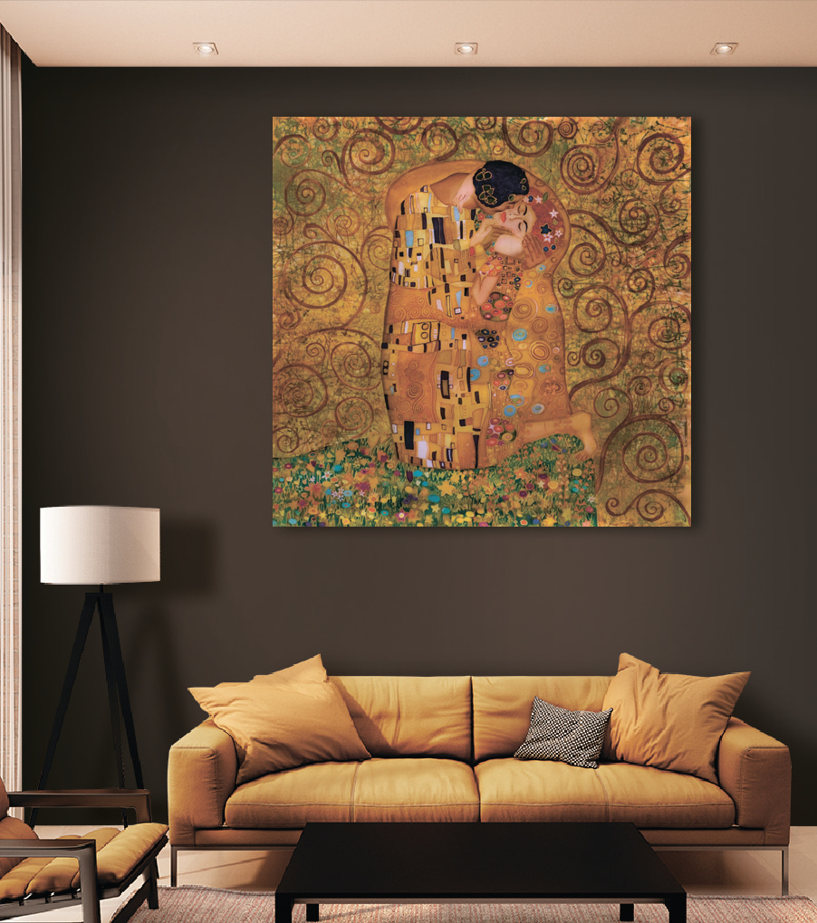 A painting of a man and woman kissing A painting of a man and woman kissing