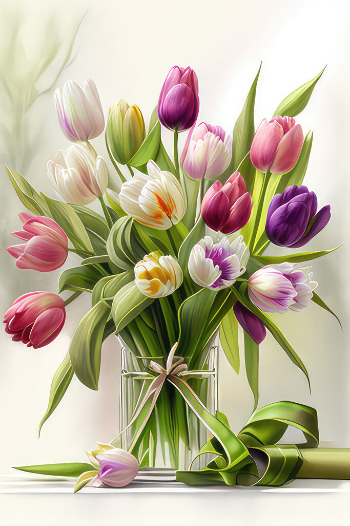 A bouquet of tulips in a glass vase A bouquet of tulips in a glass vase