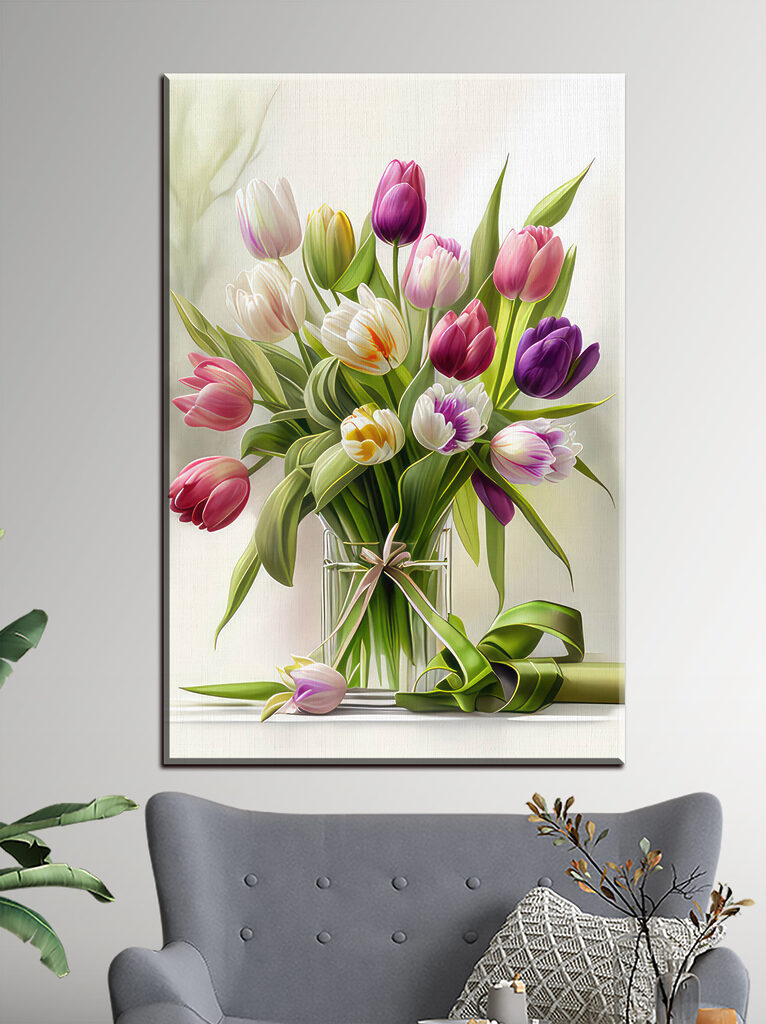 A bouquet of tulips in a glass vase A bouquet of tulips in a glass vase