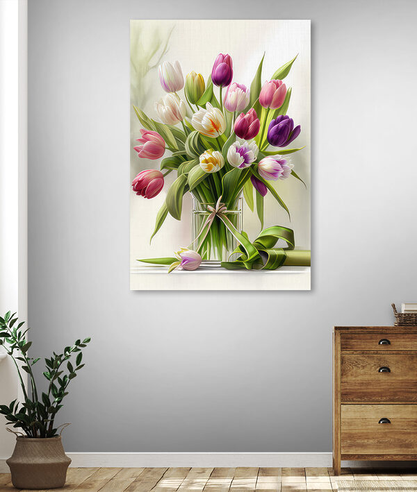 A bouquet of tulips in a glass vase A bouquet of tulips in a glass vase