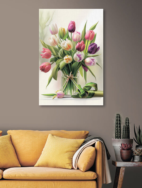 A bouquet of tulips in a glass vase A bouquet of tulips in a glass vase
