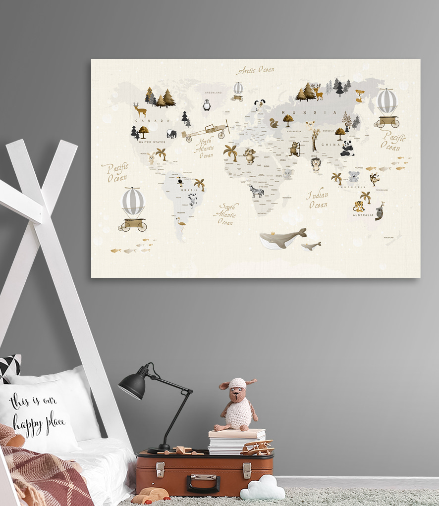 A map of the world with animals A map of the world with animals