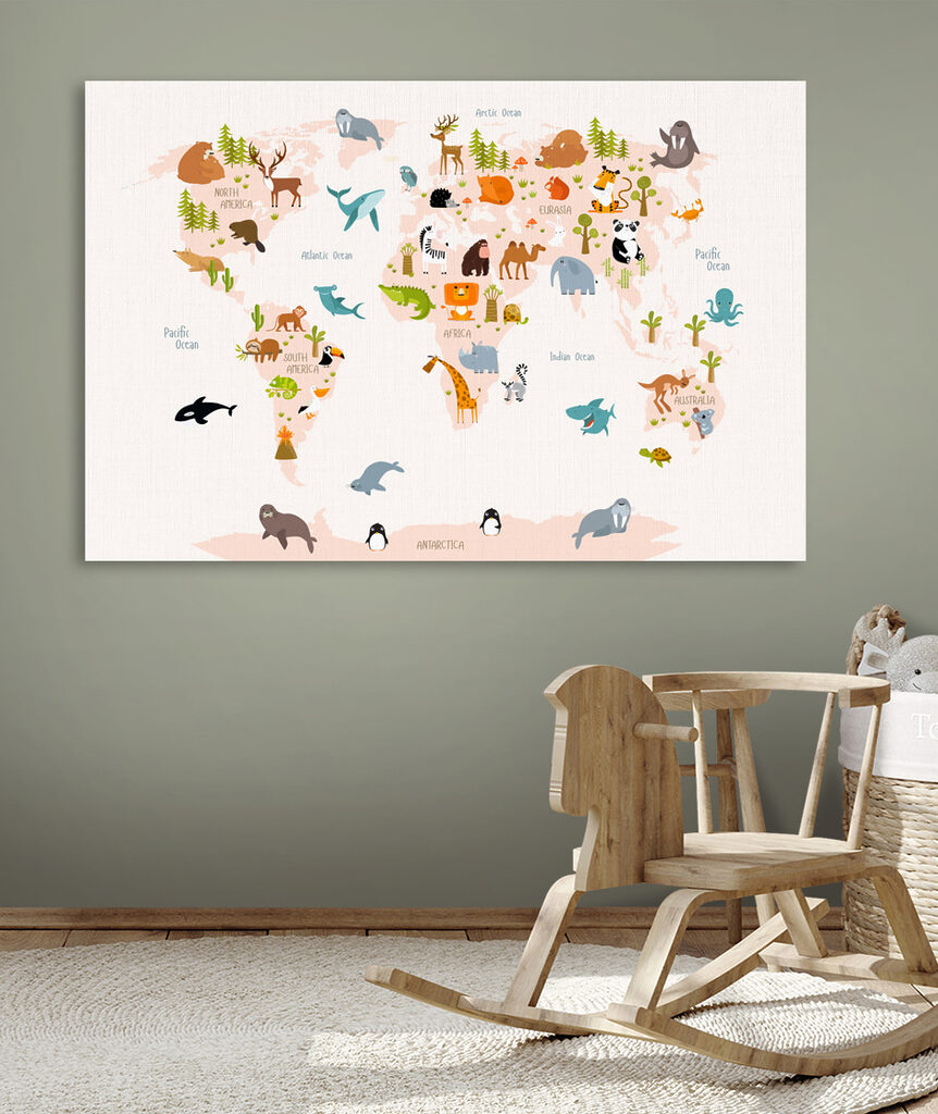 A map of the world with animals