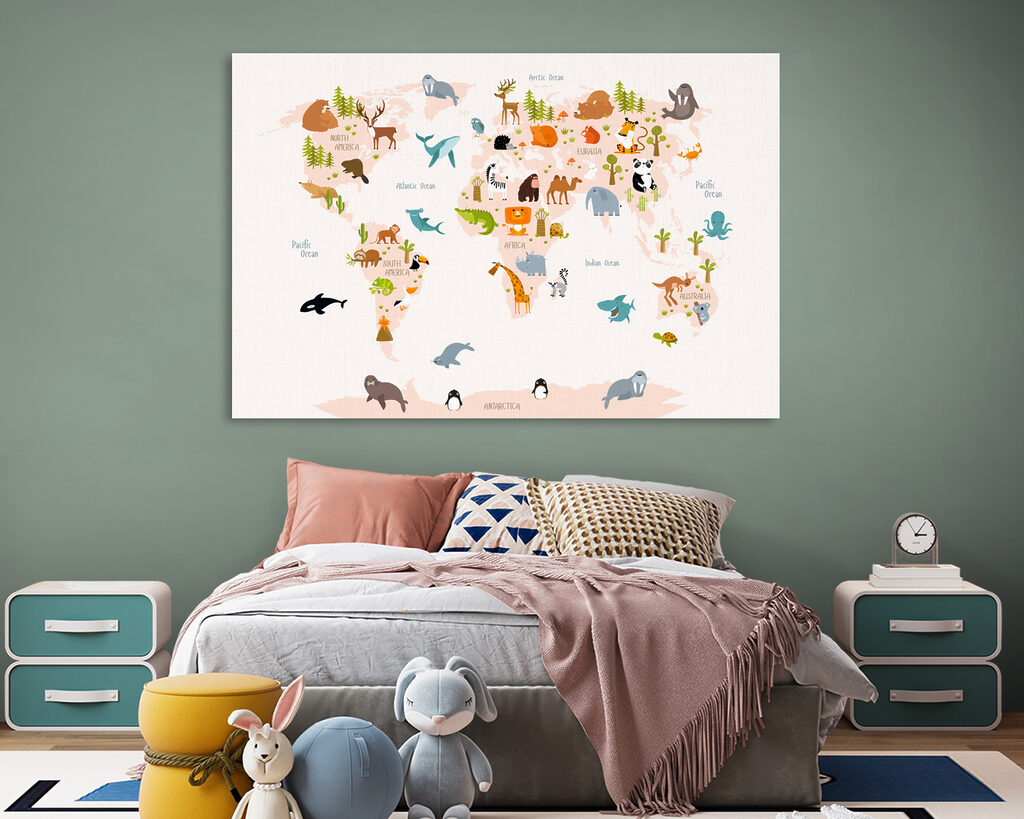 A map of the world with animals