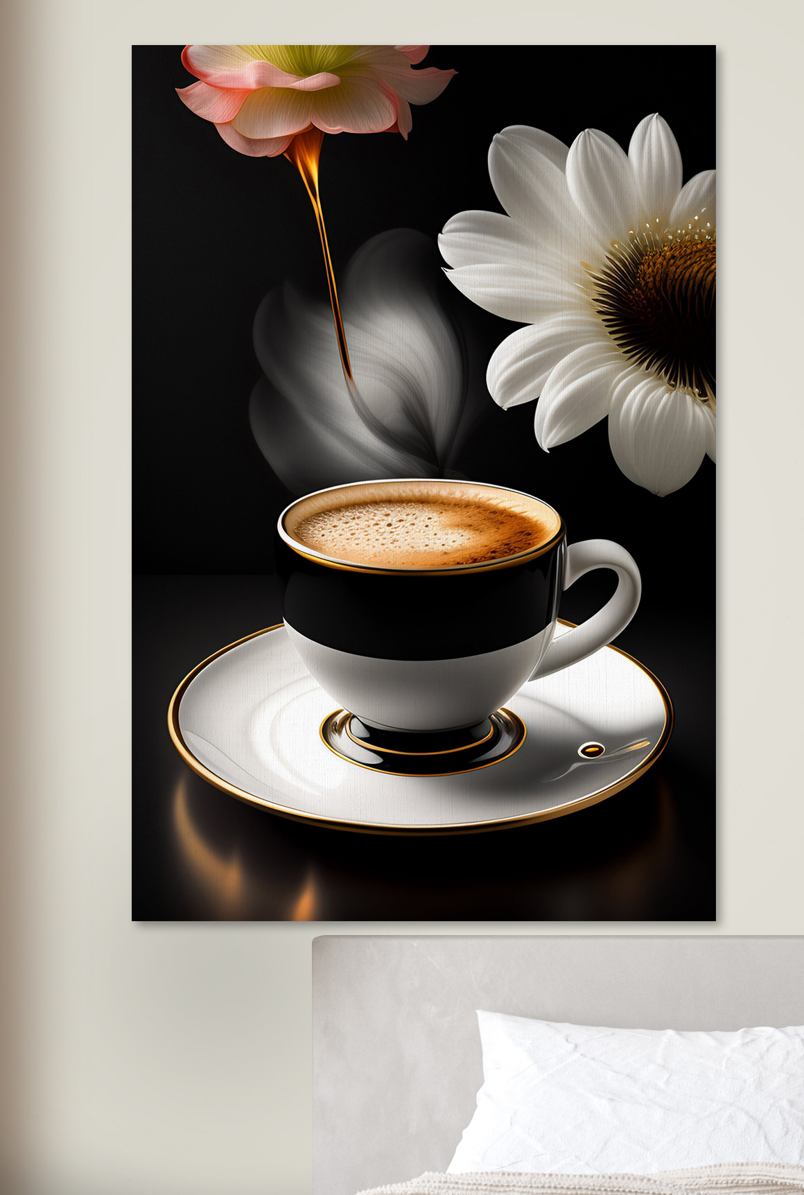 A cup of coffee and a flower A cup of coffee and a flower