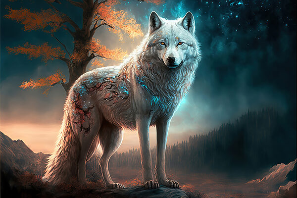 A white wolf standing on a rock A white wolf standing on a rock