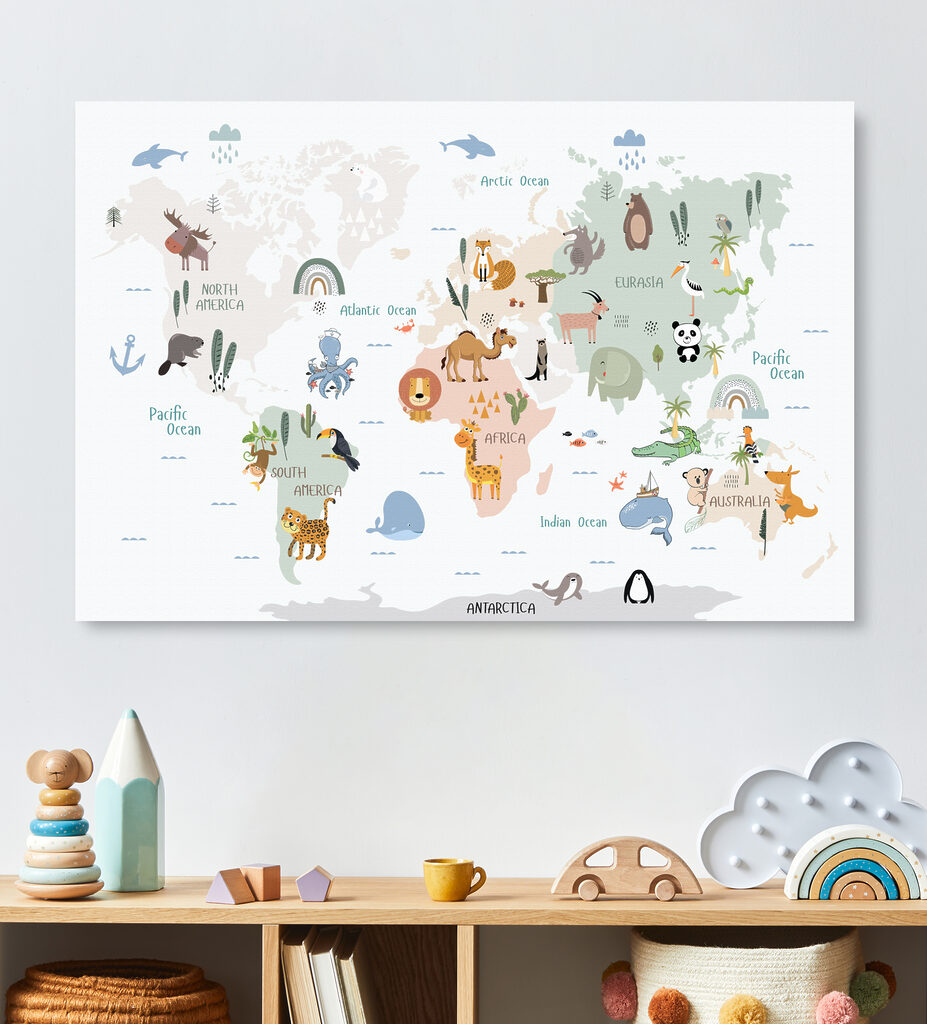 A map of the world with animals A map of the world with animals