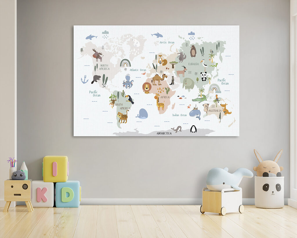 A map of the world with animals A map of the world with animals
