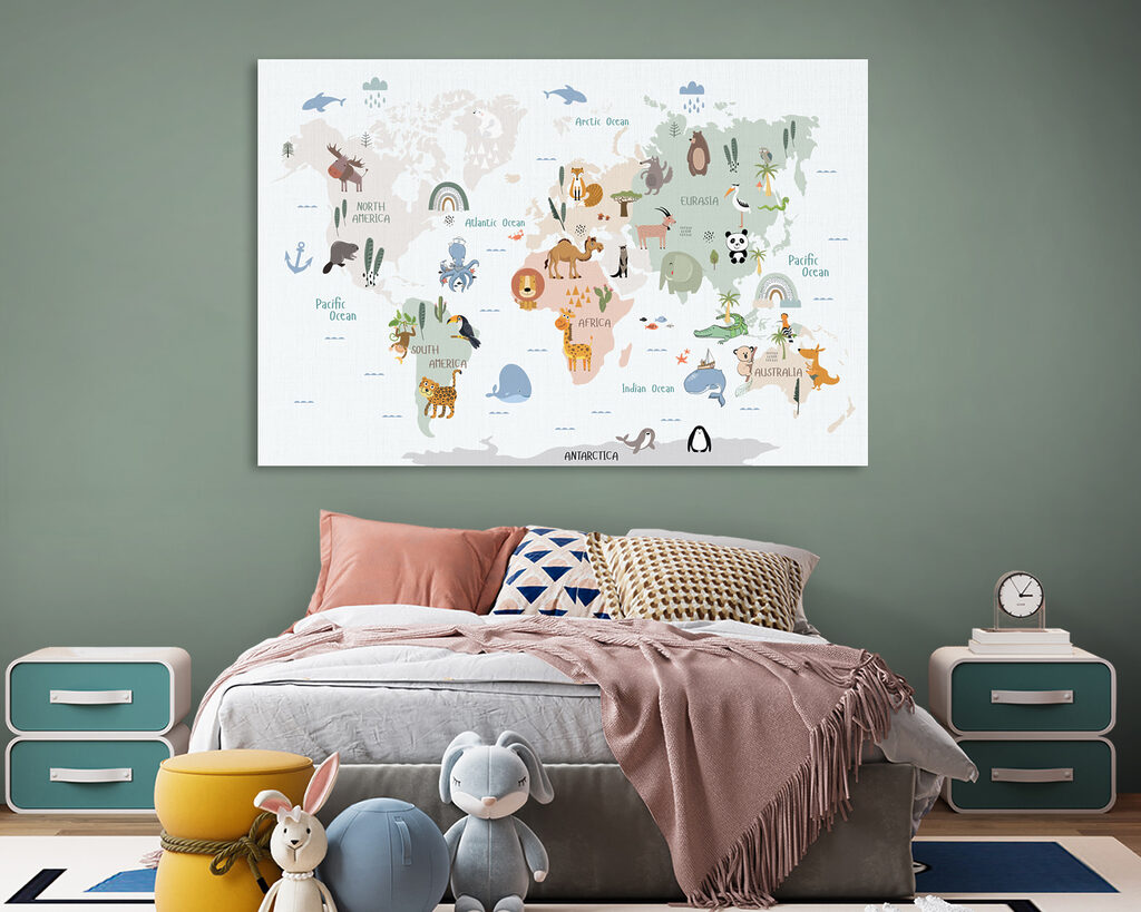 A map of the world with animals A map of the world with animals