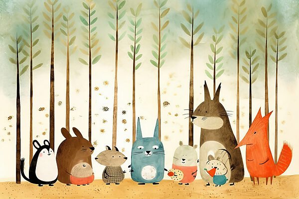 A group of animals in a line A group of animals in a line