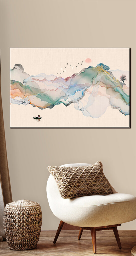 A painting of a boat in the water A painting of a boat in the water