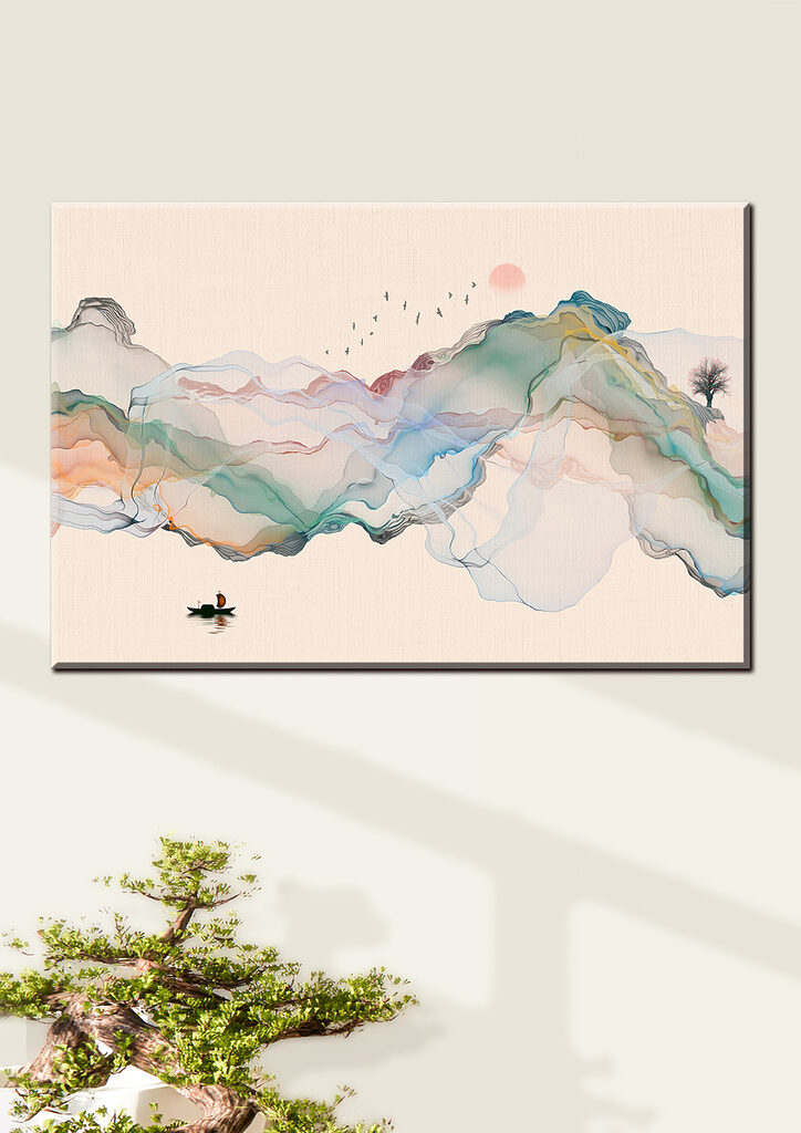 A painting of a boat in the water A painting of a boat in the water