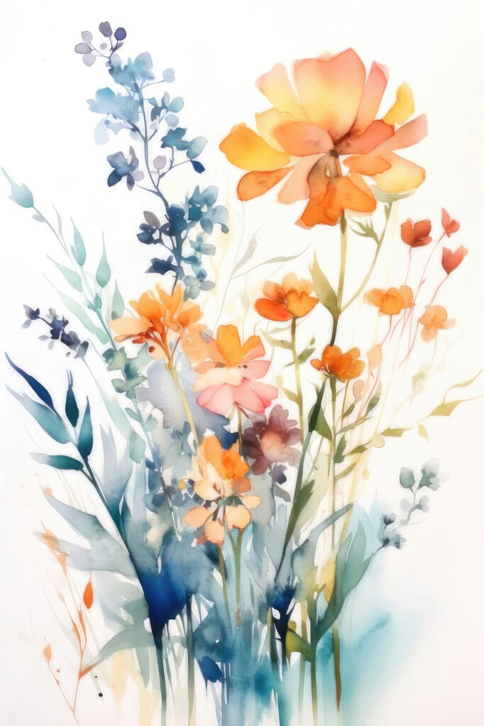 A painting of flowers and leaves A painting of flowers and leaves