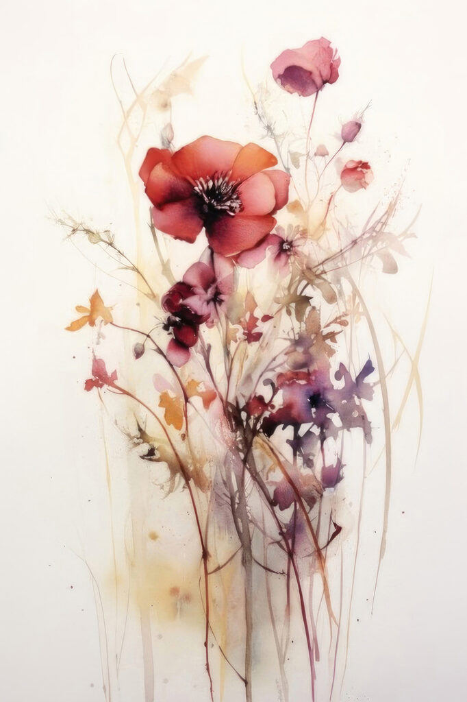 A painting of flowers on a white background
