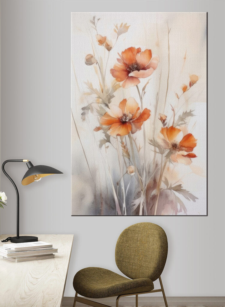 A painting of orange flowers A painting of orange flowers