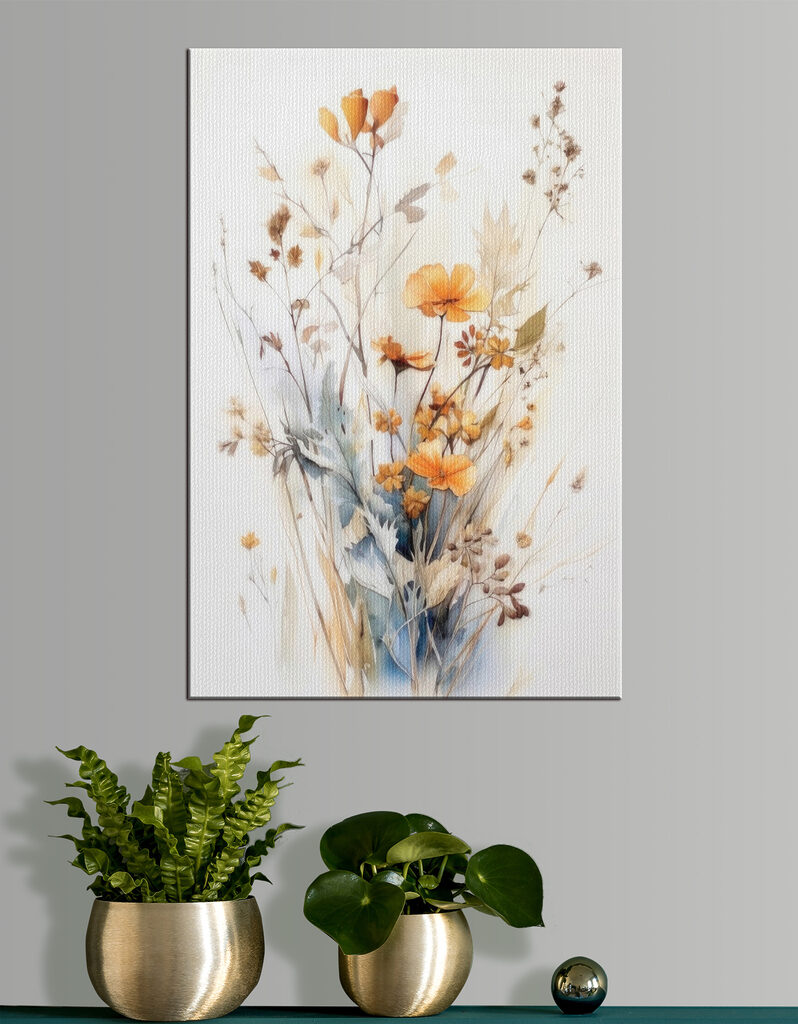 A painting of flowers and leaves