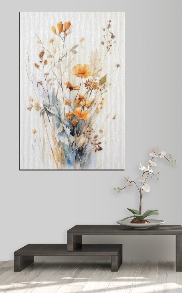 A painting of flowers and leaves