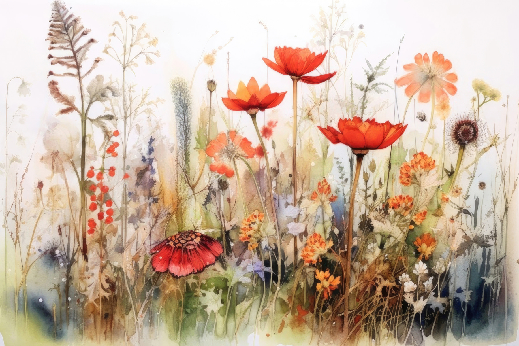 A painting of flowers and plants