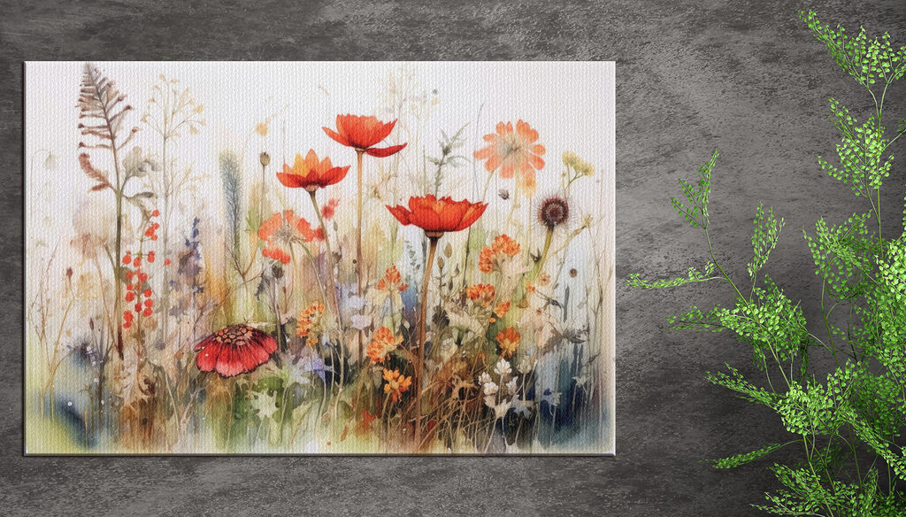 A painting of flowers and plants A painting of flowers and plants