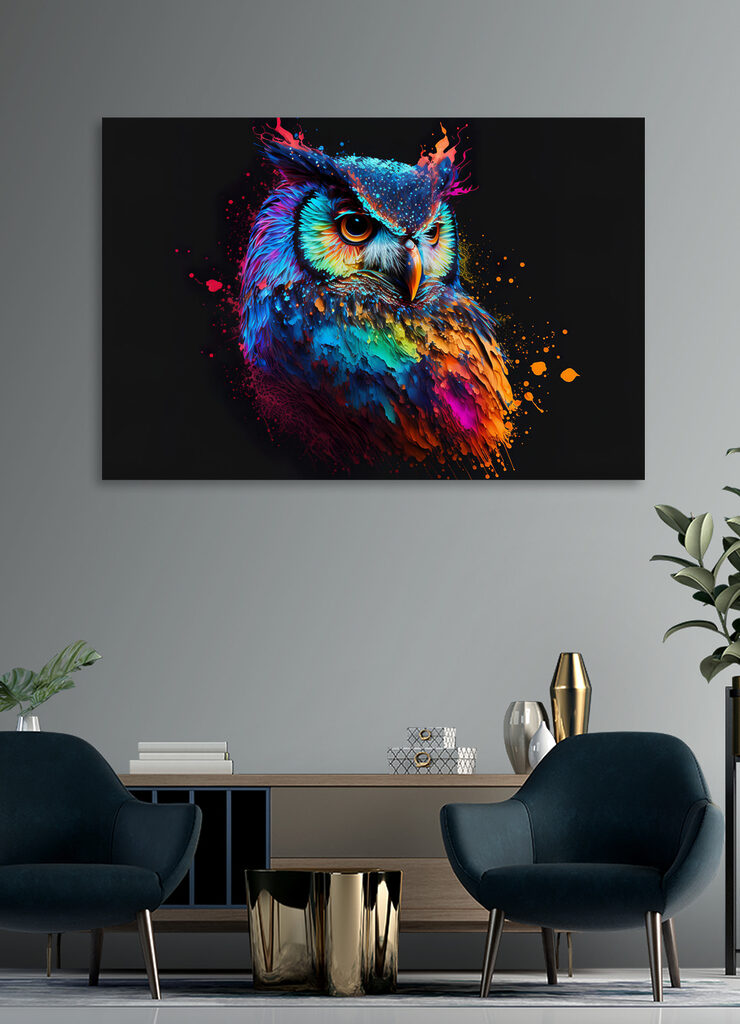 A colorful owl with paint splatters A colorful owl with paint splatters