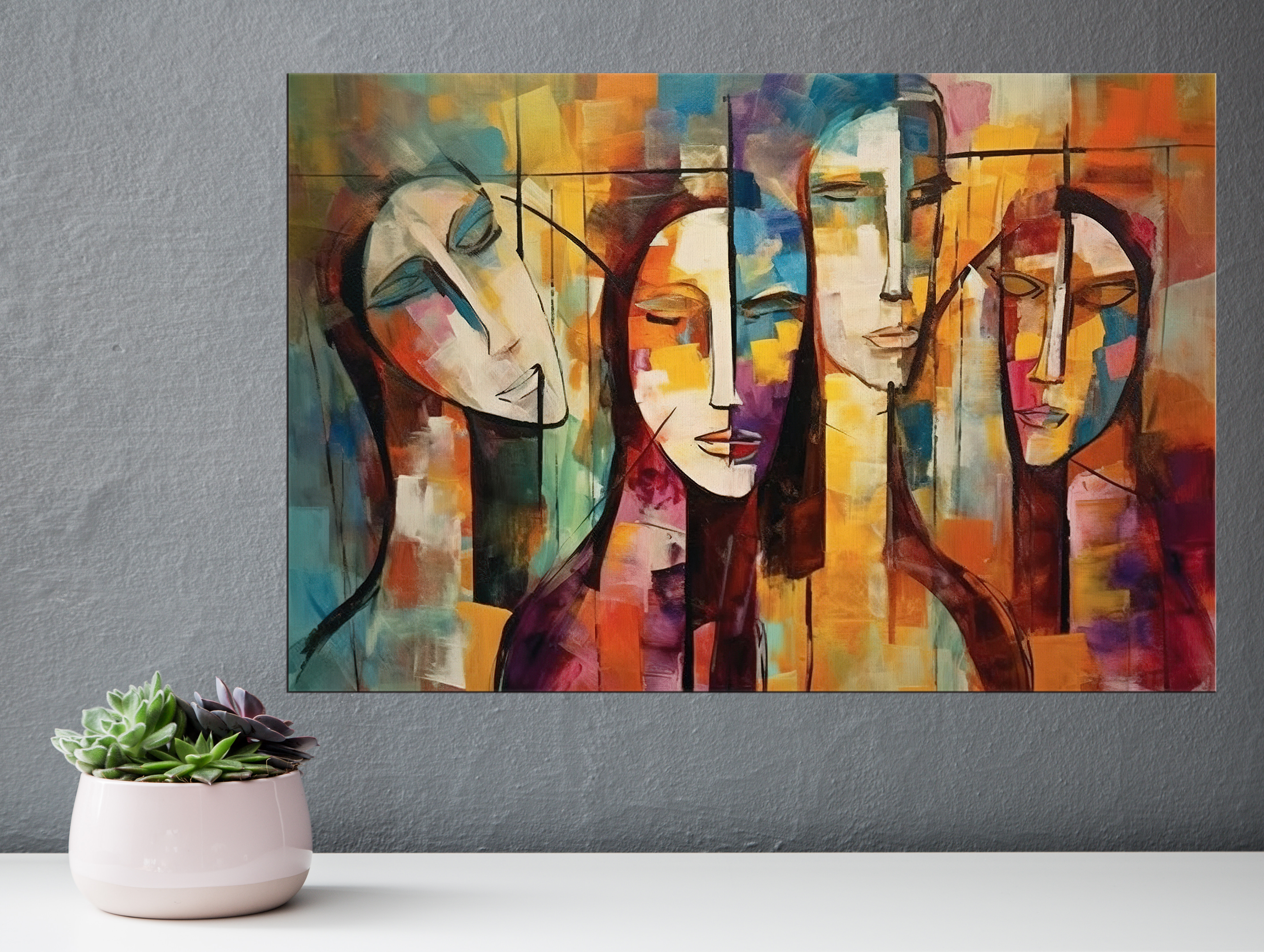 A painting of people's faces