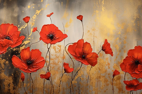 A painting of red flowers A painting of red flowers
