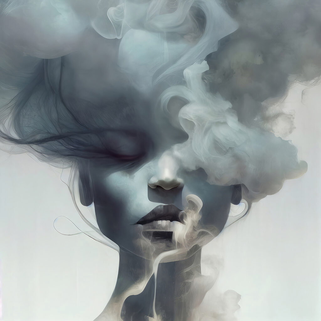 A woman with smoke in her hair