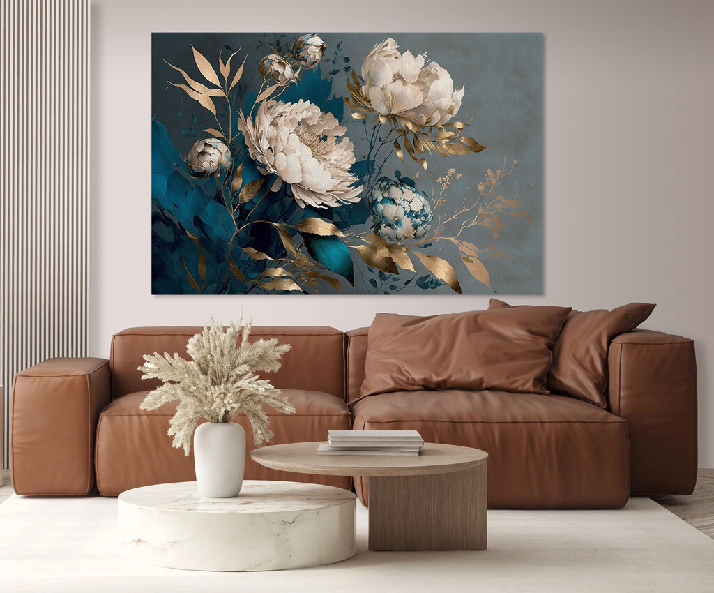 A painting of flowers and leaves A painting of flowers and leaves