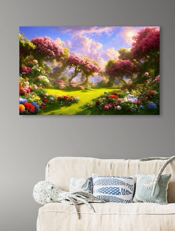 A landscape with trees and flowers A landscape with trees and flowers