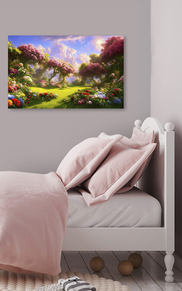 A landscape with trees and flowers A landscape with trees and flowers
