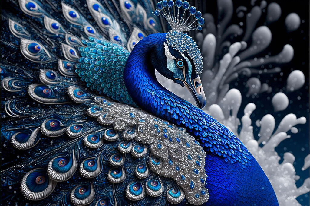 A blue and silver peacock A blue and silver peacock