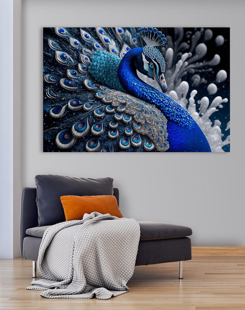 A blue and silver peacock A blue and silver peacock