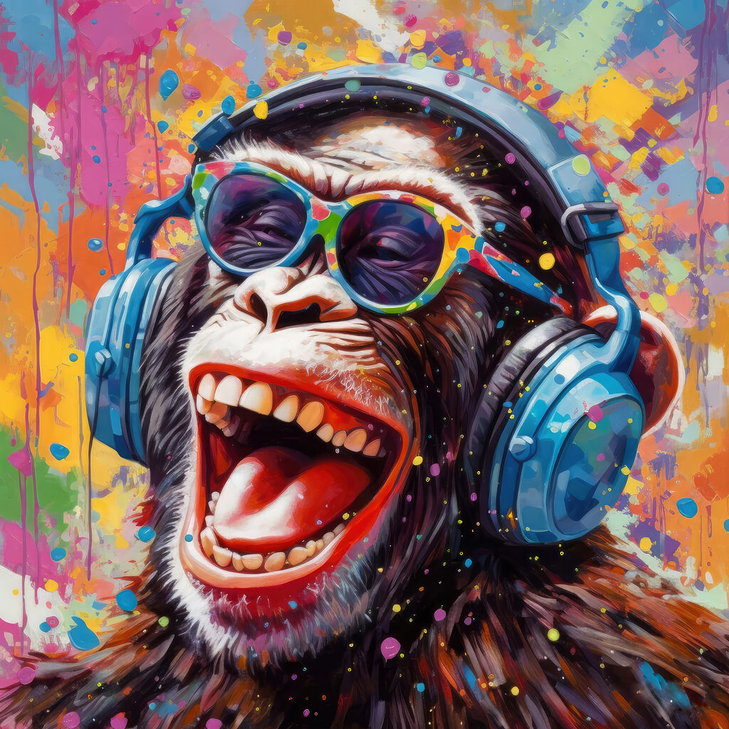 A monkey wearing headphones and sunglasses A monkey wearing headphones and sunglasses