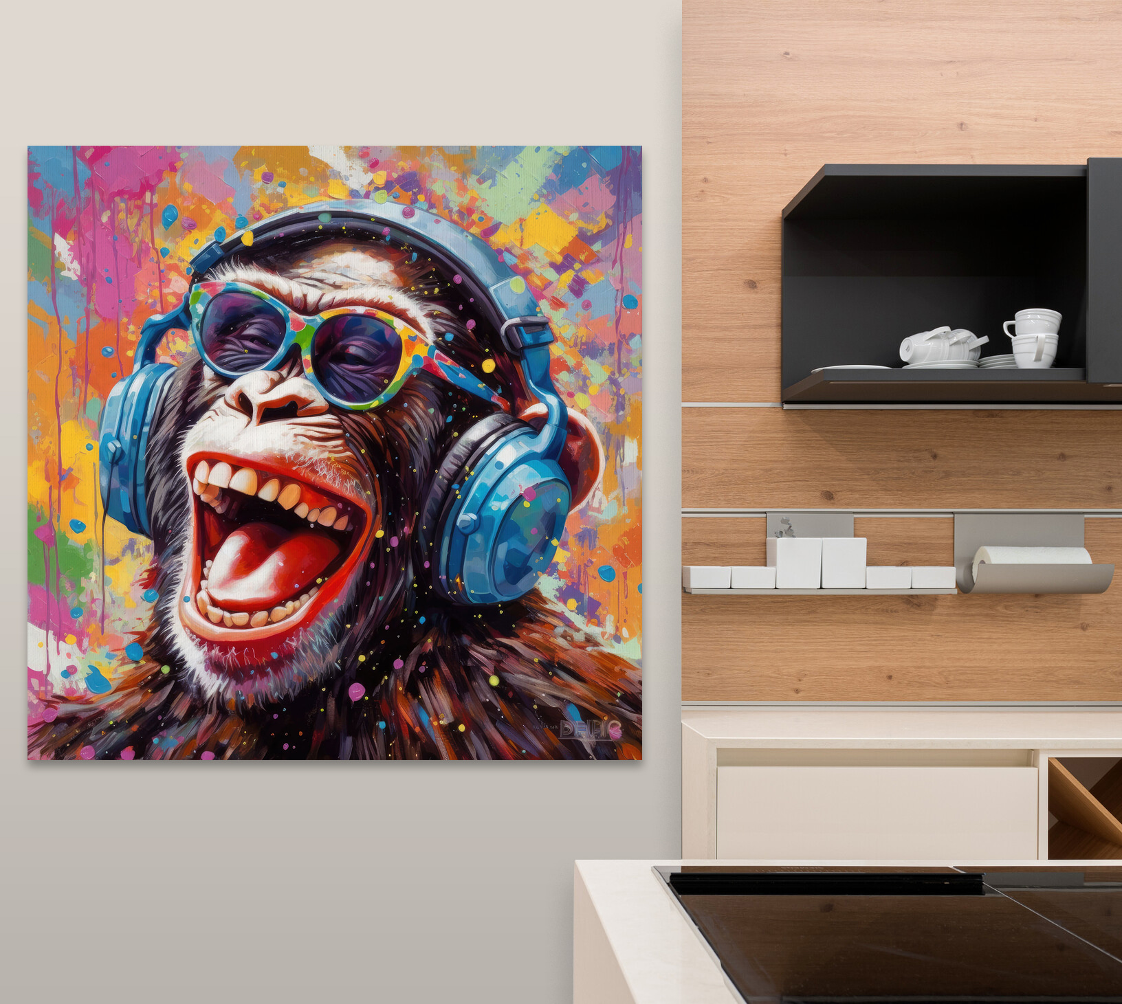 A monkey wearing headphones and sunglasses A monkey wearing headphones and sunglasses