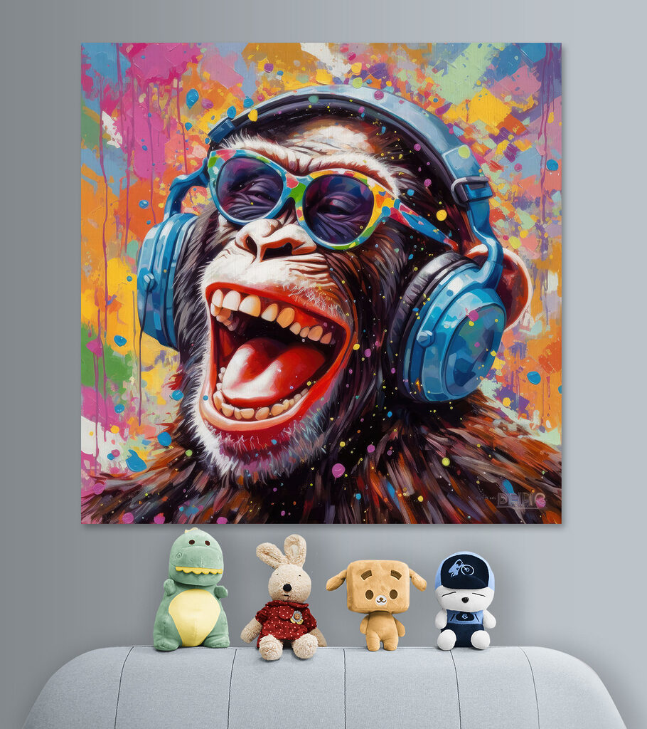 A monkey wearing headphones and sunglasses A monkey wearing headphones and sunglasses