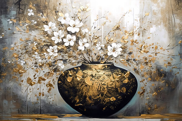 A painting of flowers in a vase A painting of flowers in a vase