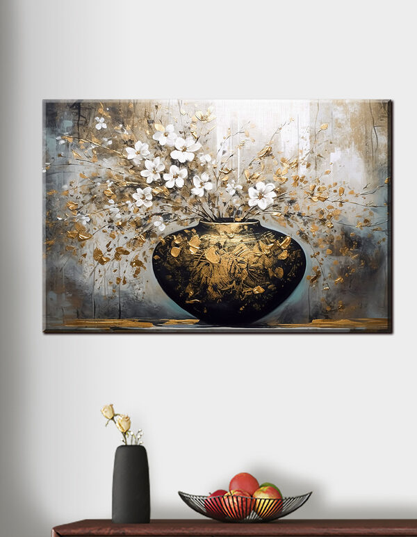 A painting of flowers in a vase A painting of flowers in a vase