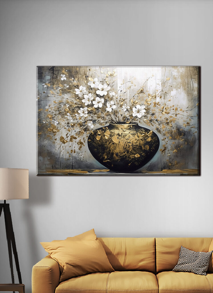 A painting of flowers in a vase A painting of flowers in a vase