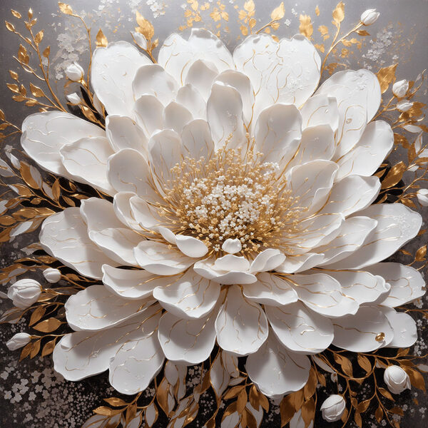 Elegant white flower with metallic accents Elegant white flower with metallic accents