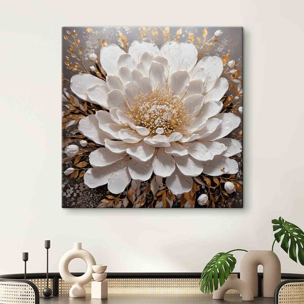 Elegant white flower with metallic accents Elegant white flower with metallic accents