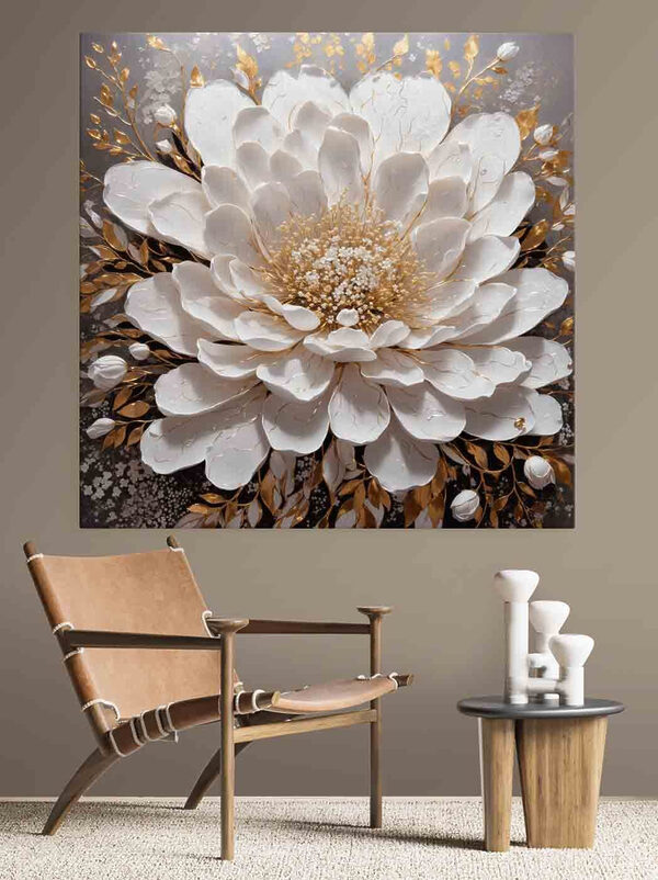 Elegant white flower with metallic accents Elegant white flower with metallic accents