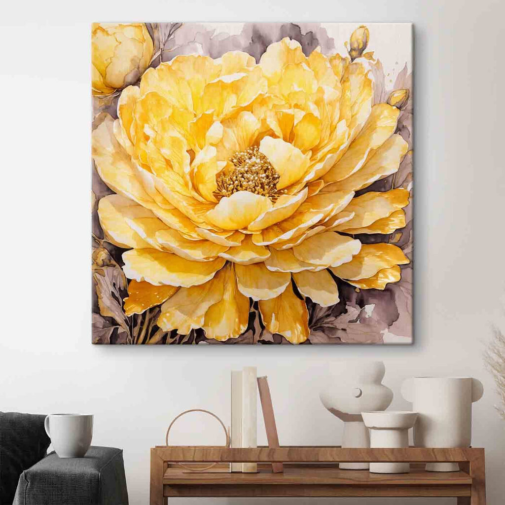 A painting of a yellow flower