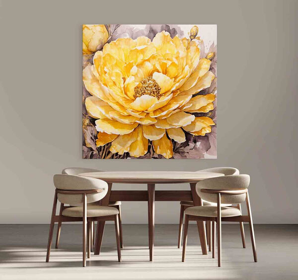 A painting of a yellow flower