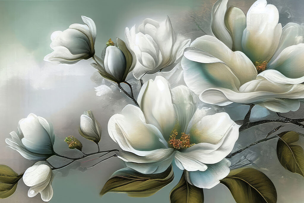 A painting of white flowers