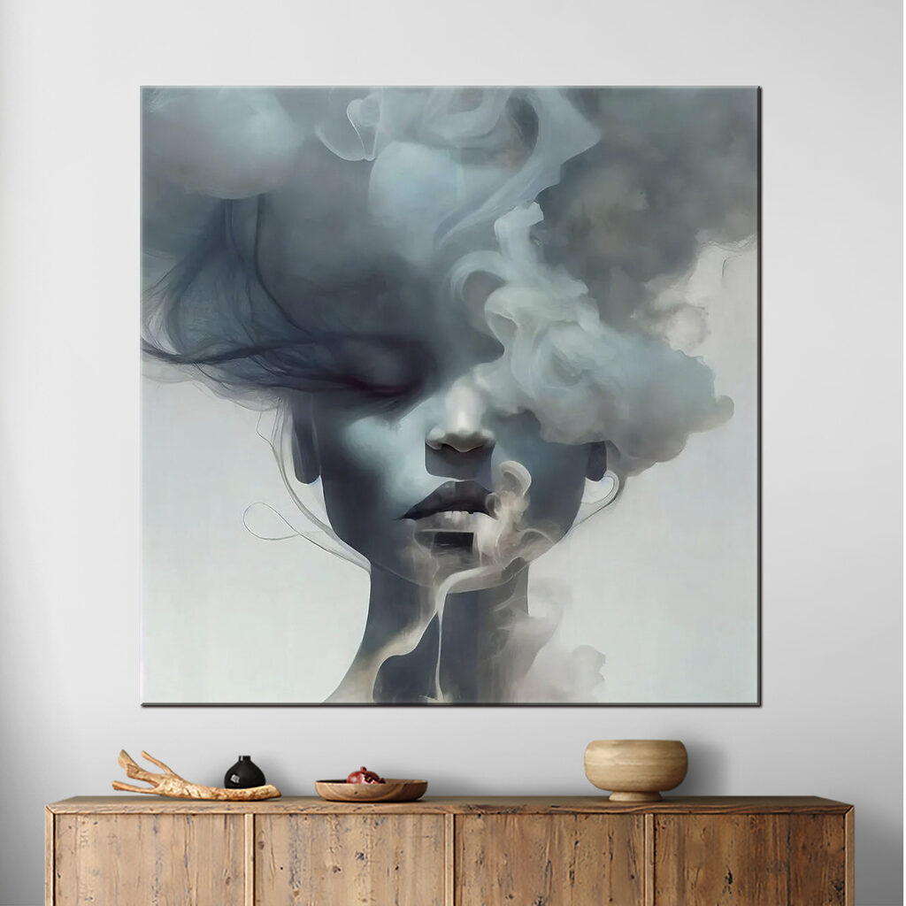 A woman with smoke in her hair