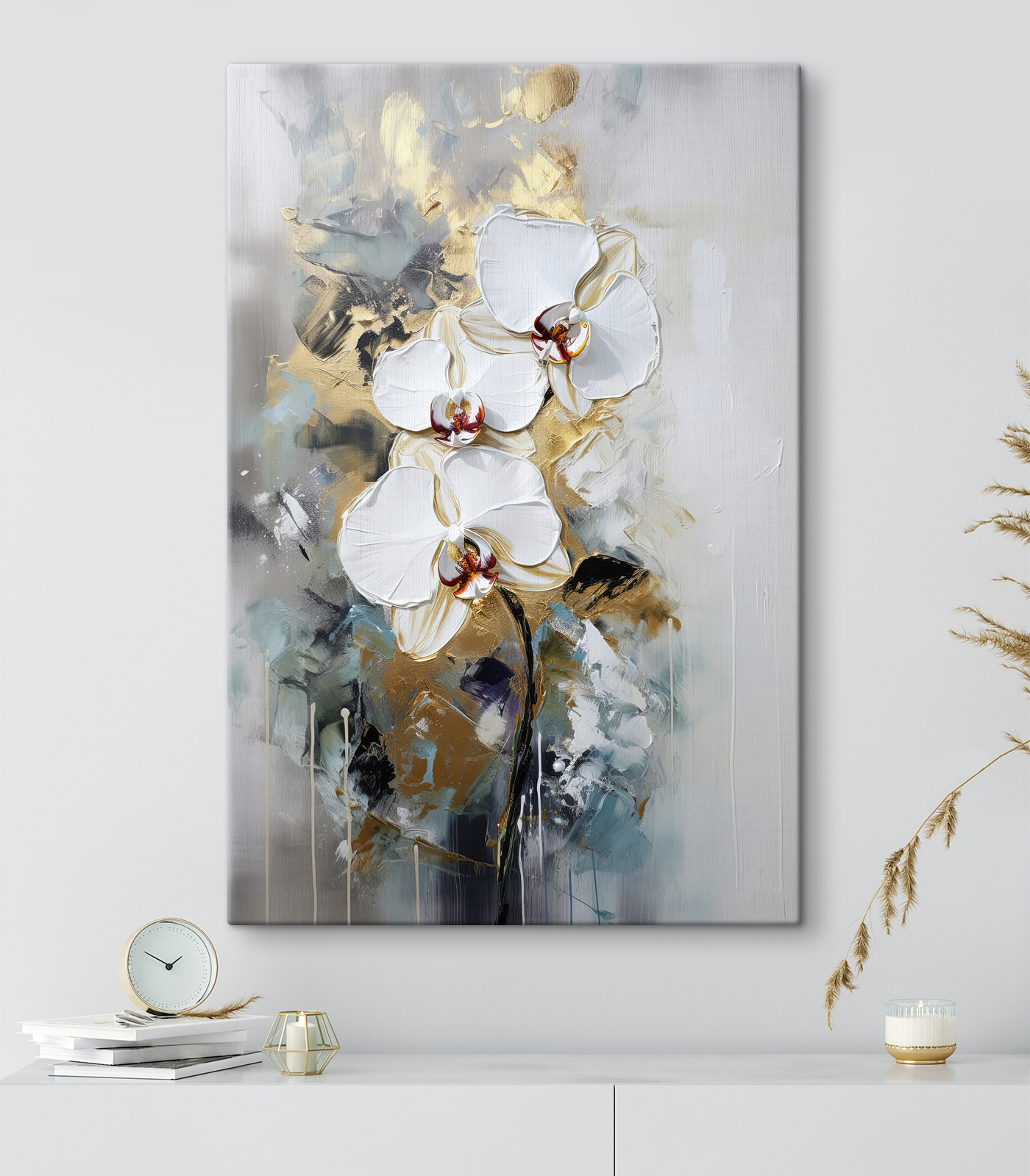A painting of white flowers A painting of white flowers