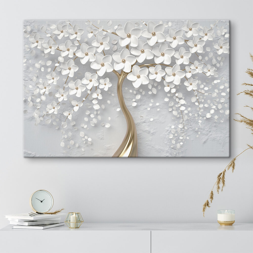 A tree with white flowers and leaves A tree with white flowers and leaves